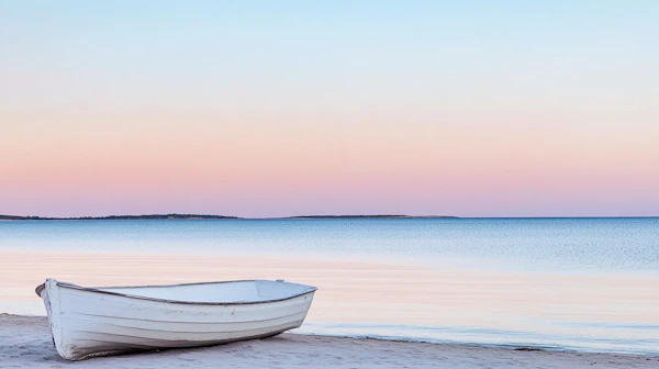 Serene Beach Scene with Rowboat