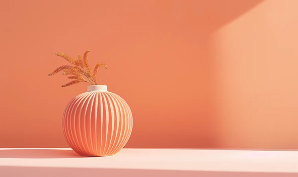 Minimalist Salmon-Colored Vase with Plant Sprigs
