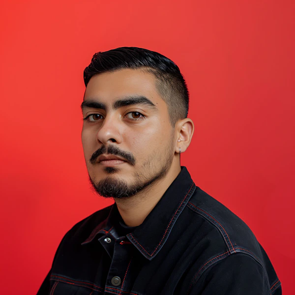 Portrait of a Young Man with Red Background