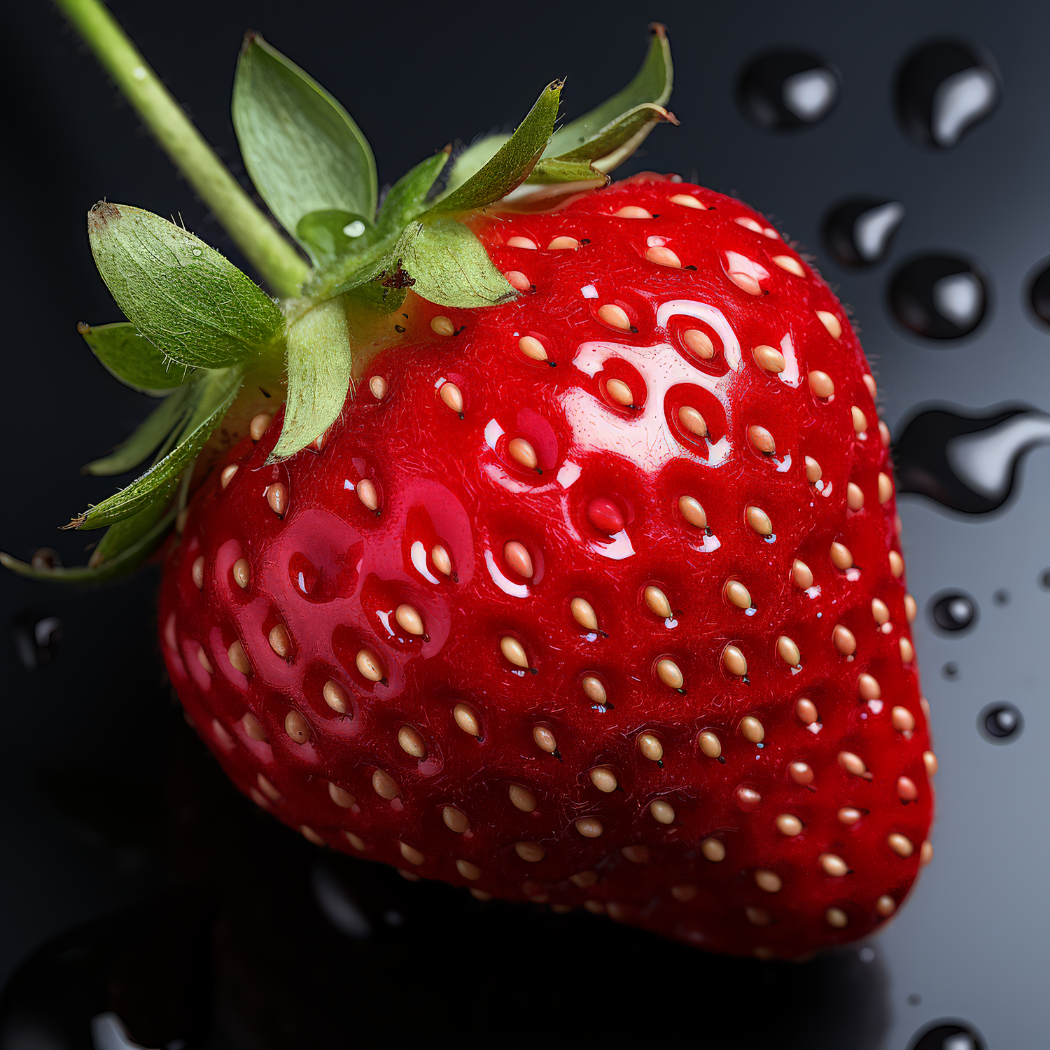 Fresh Red Strawberry on Glossy Background