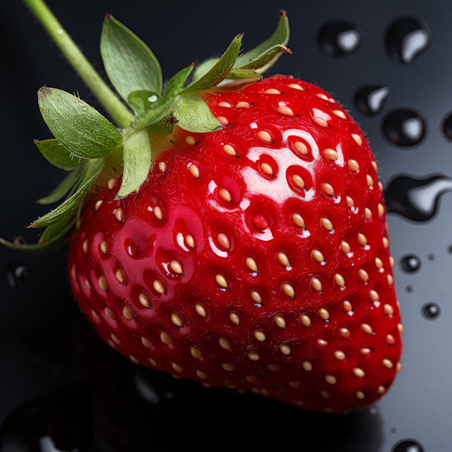 Fresh Red Strawberry on Glossy Background