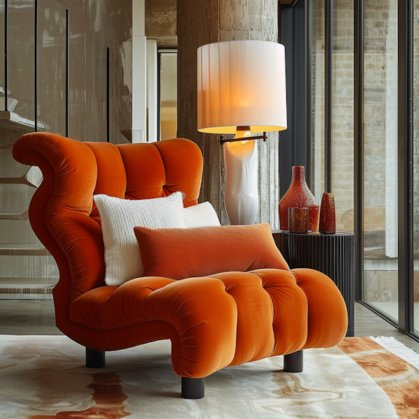 Elegant Interior with Orange Armchair