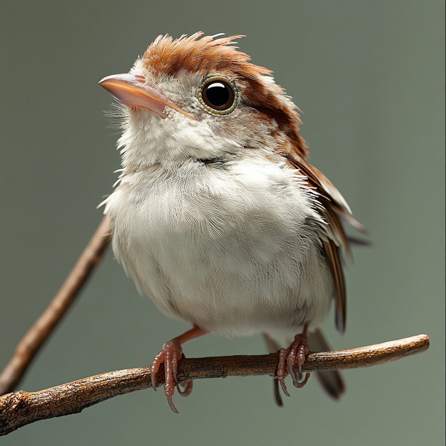 Fluffed-Up Bird on Branch