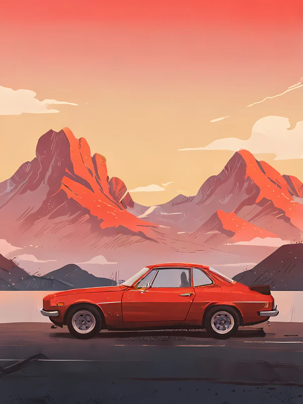 Vintage Car in Mountain Sunset