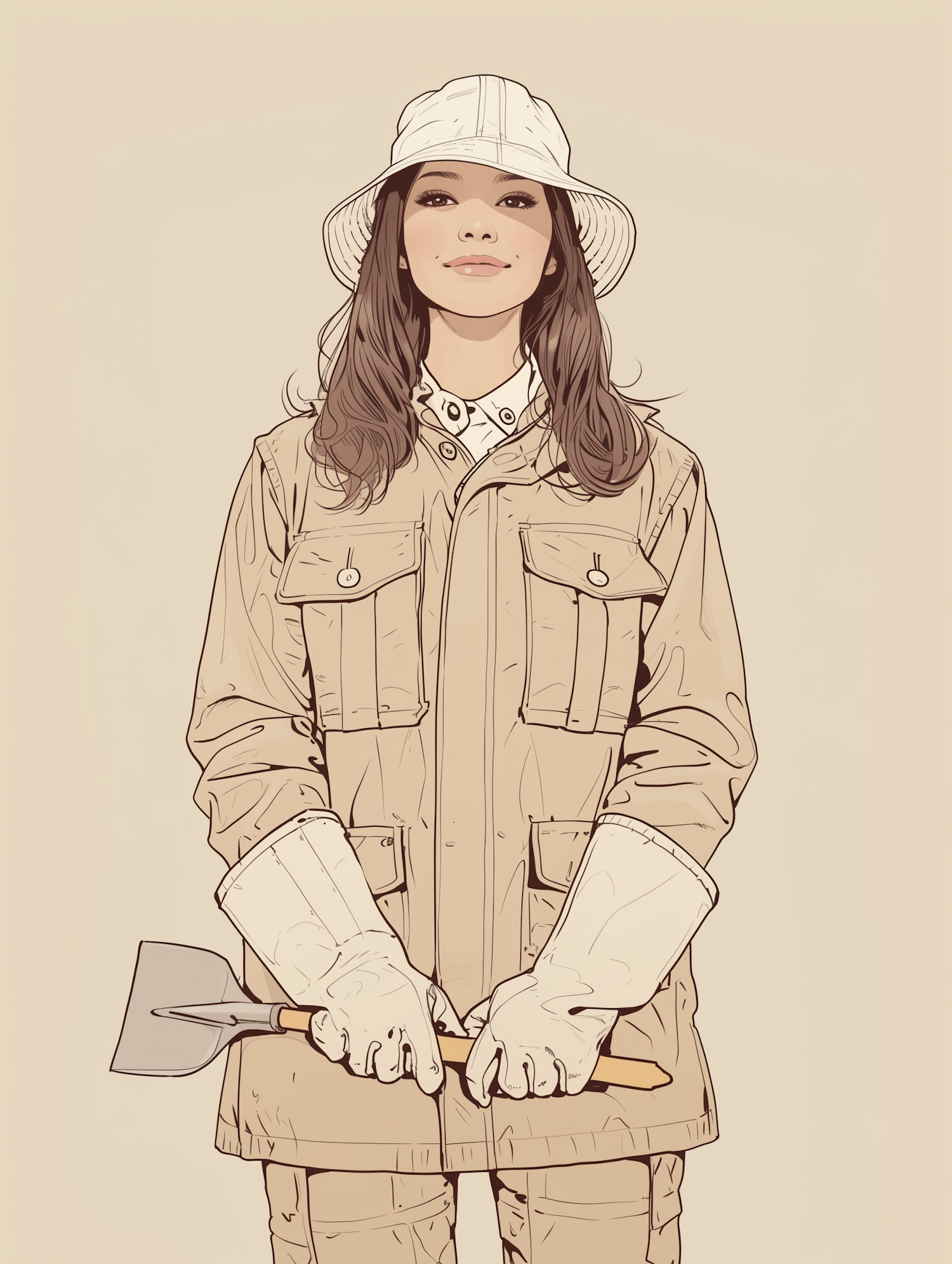 Woman in Utility Jacket with Shovel