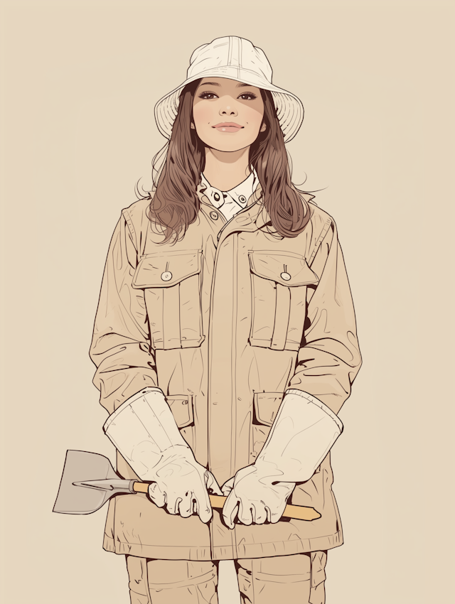 Woman in Utility Jacket with Shovel