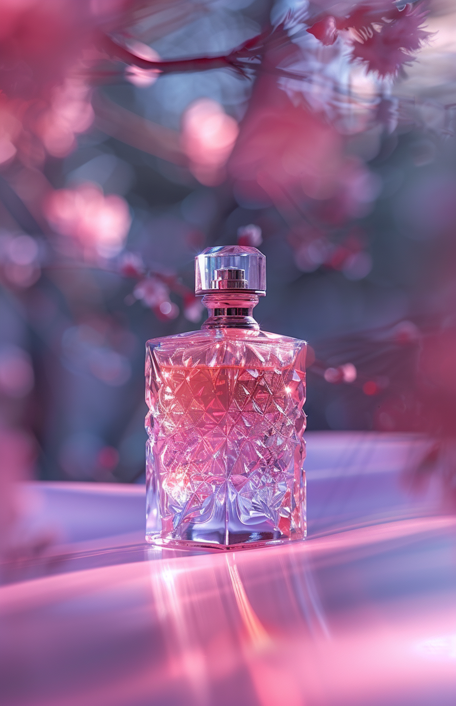 Elegant Perfume Bottle on Reflective Surface