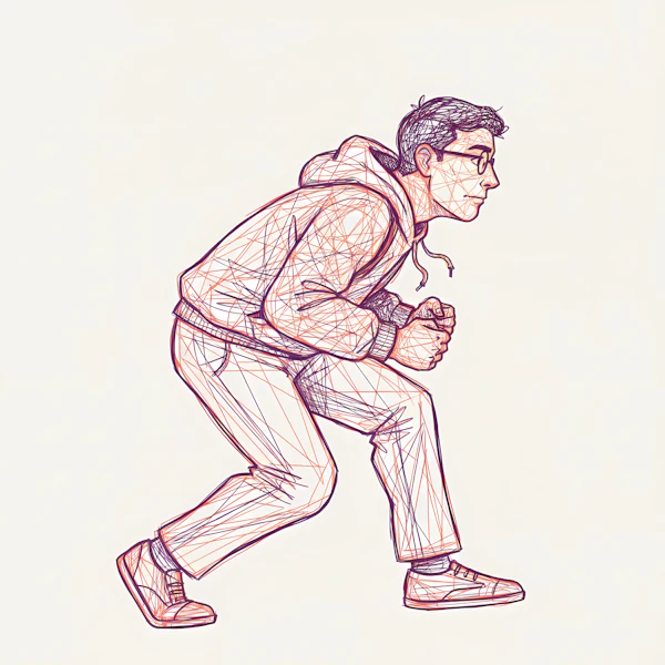 Wireframe Crouched Figure