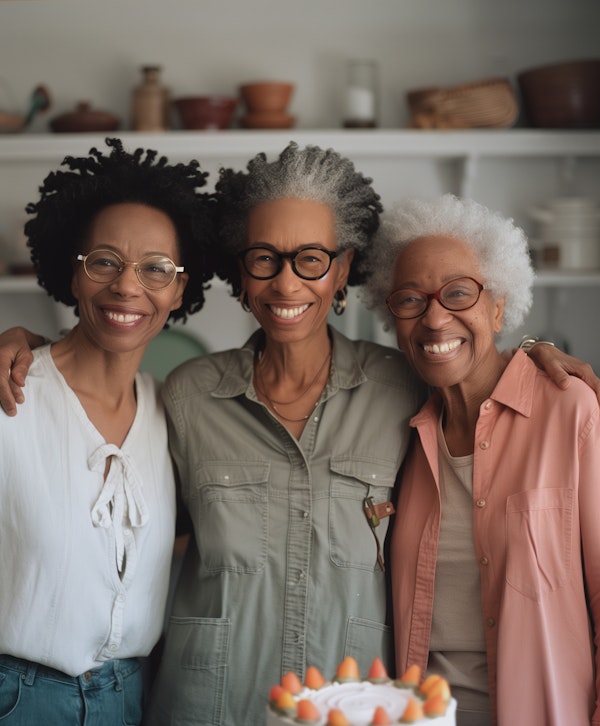 Joyful Gathering of Three Elderly Women