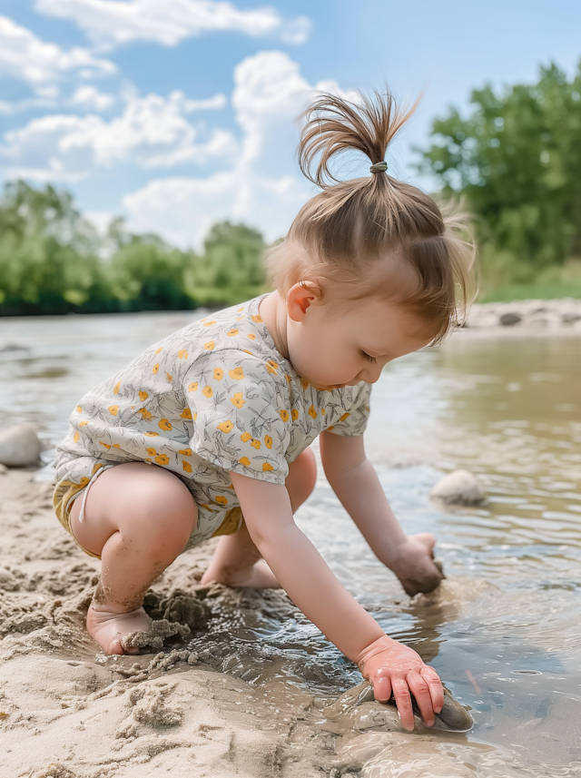 Child Playing by the Riverbank