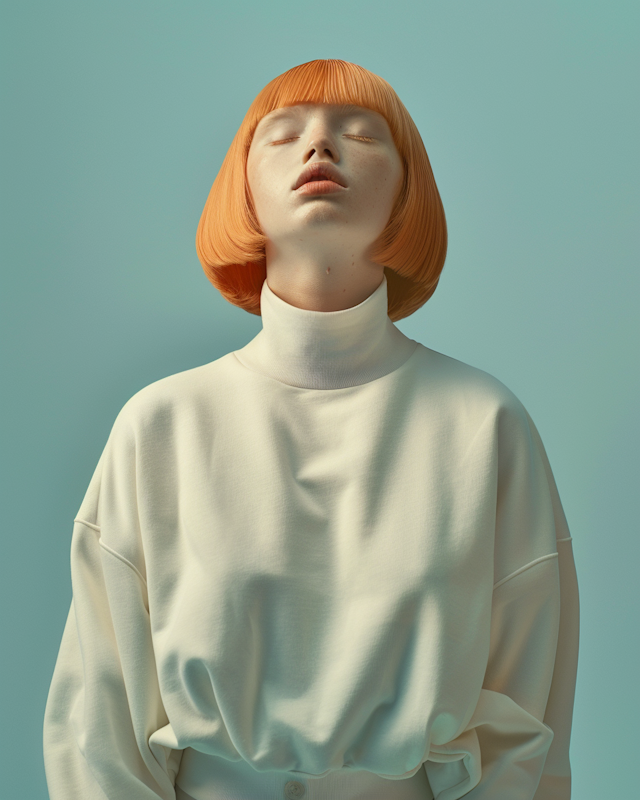 Serene Portrait with Orange Bob Haircut