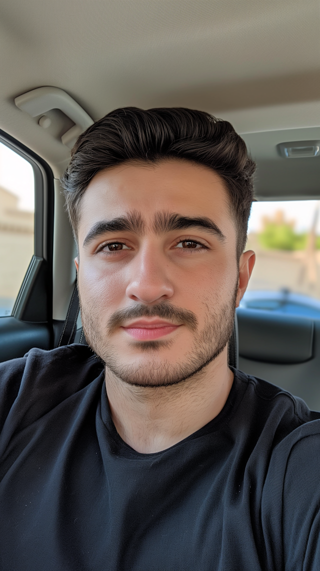 Serene Young Man in Car