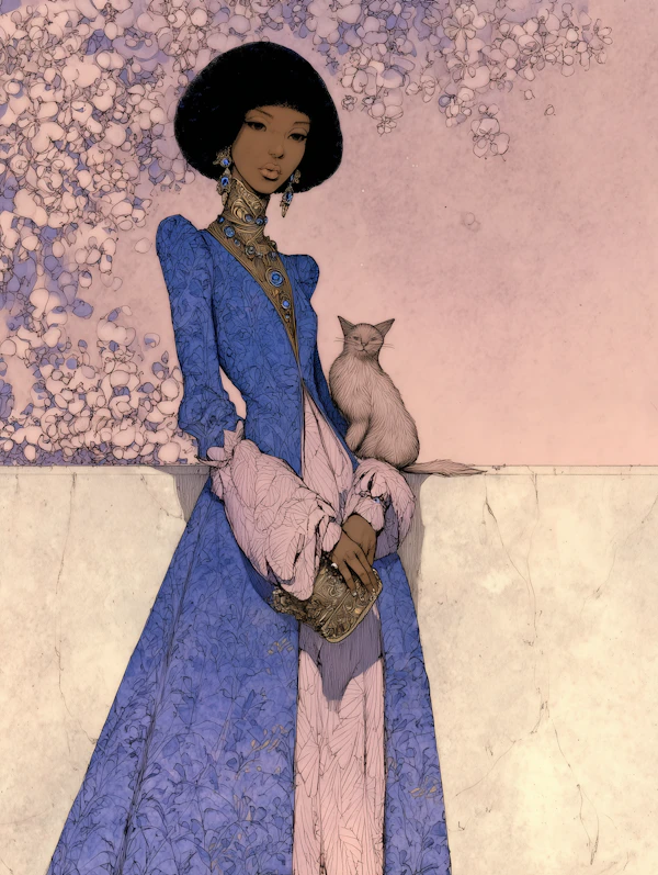 Elegant Woman and Cat