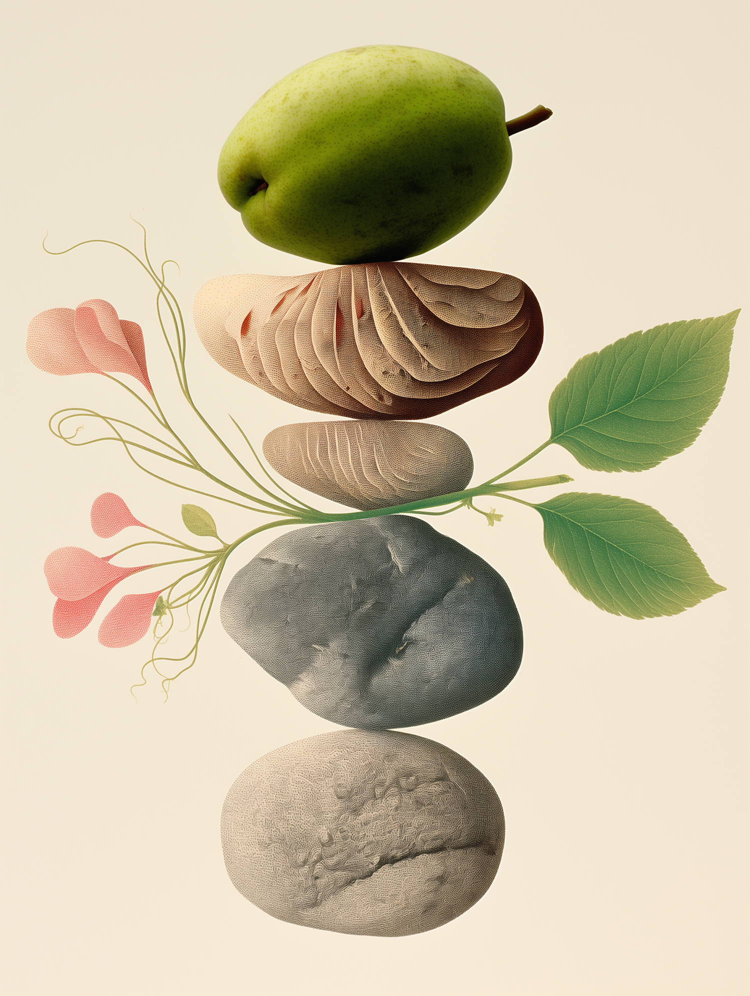 Surreal Pear and Stones Composition