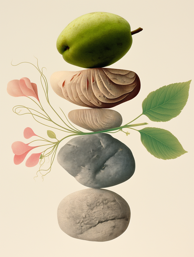 Surreal Pear and Stones Composition