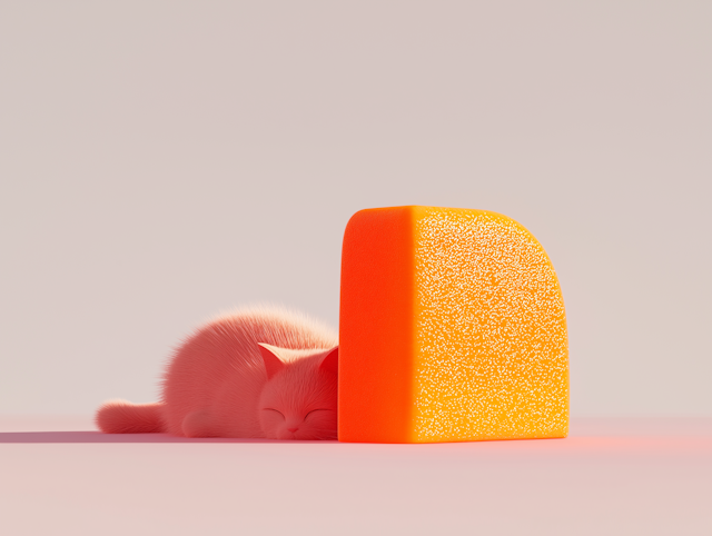 Pink Cat and Orange Block