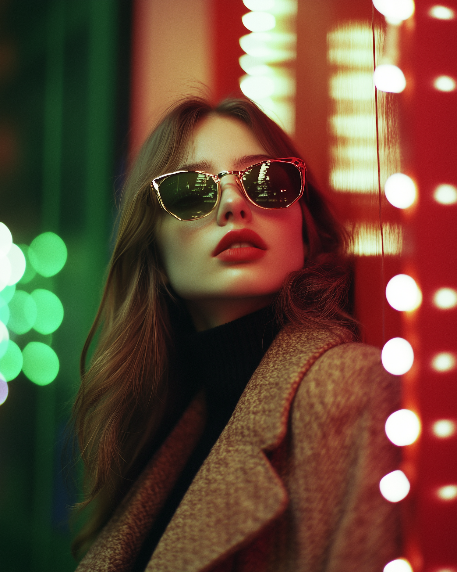 Fashionable Woman in Urban Night Setting