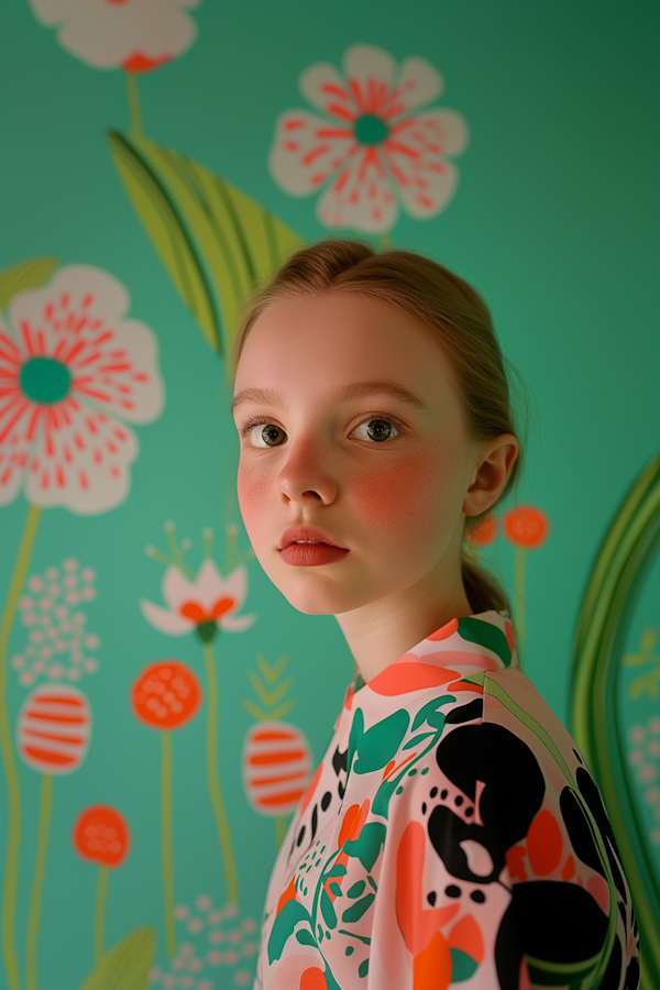 Serene Girl Against Floral Backdrop