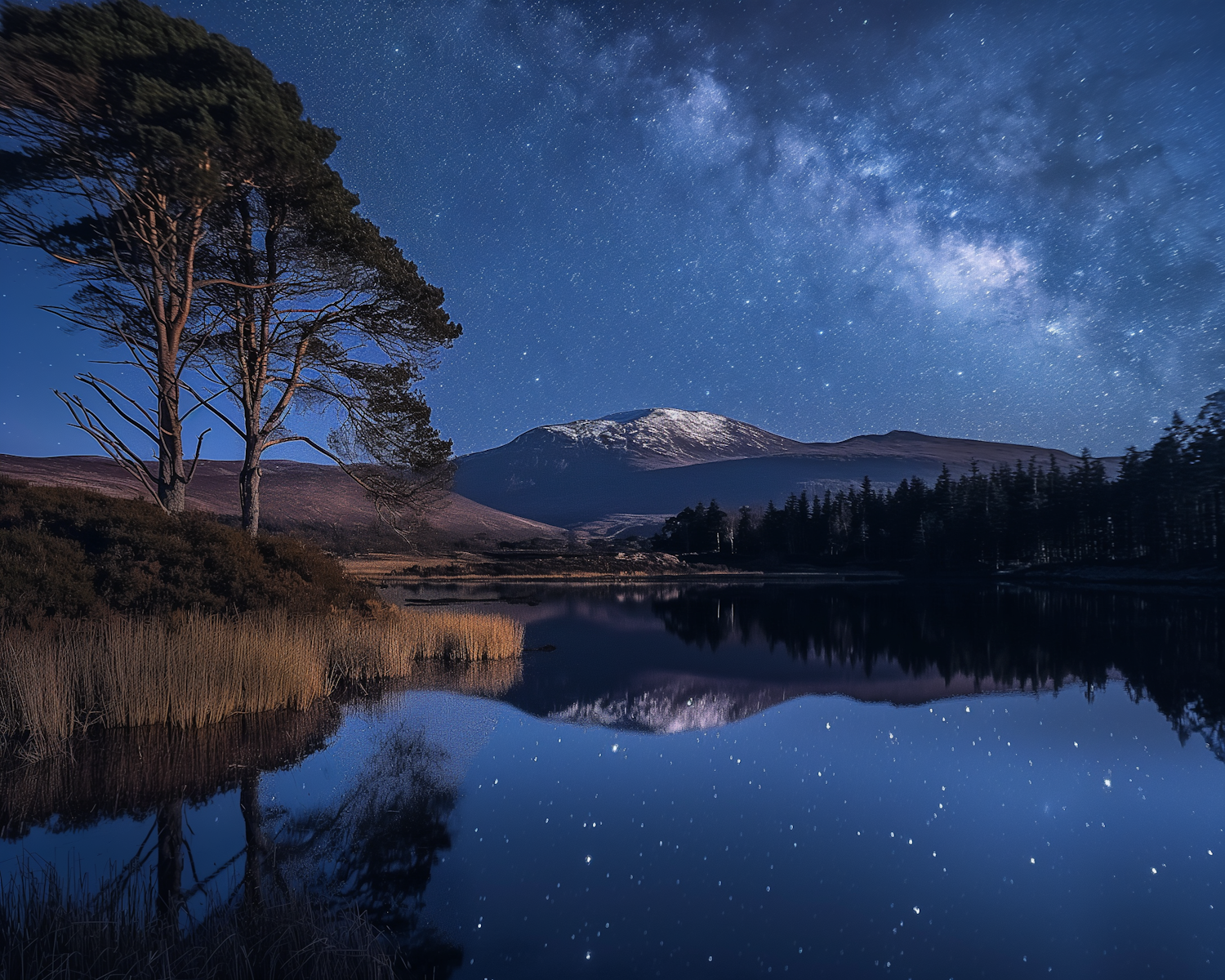 Serene Night Sky by the Lake