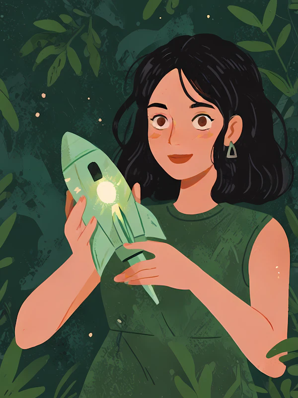 Woman with Glowing Rocket