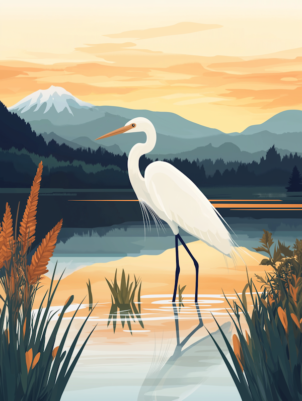 Sunset Serenity with Egret