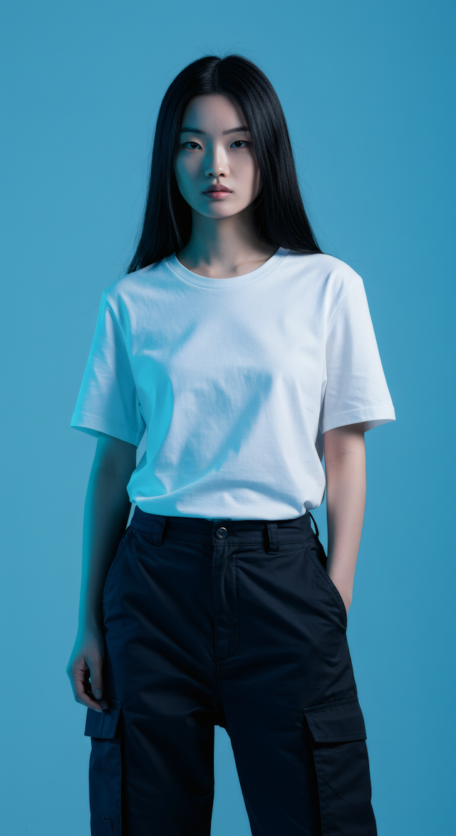 Minimalist Portrait Against Blue Background