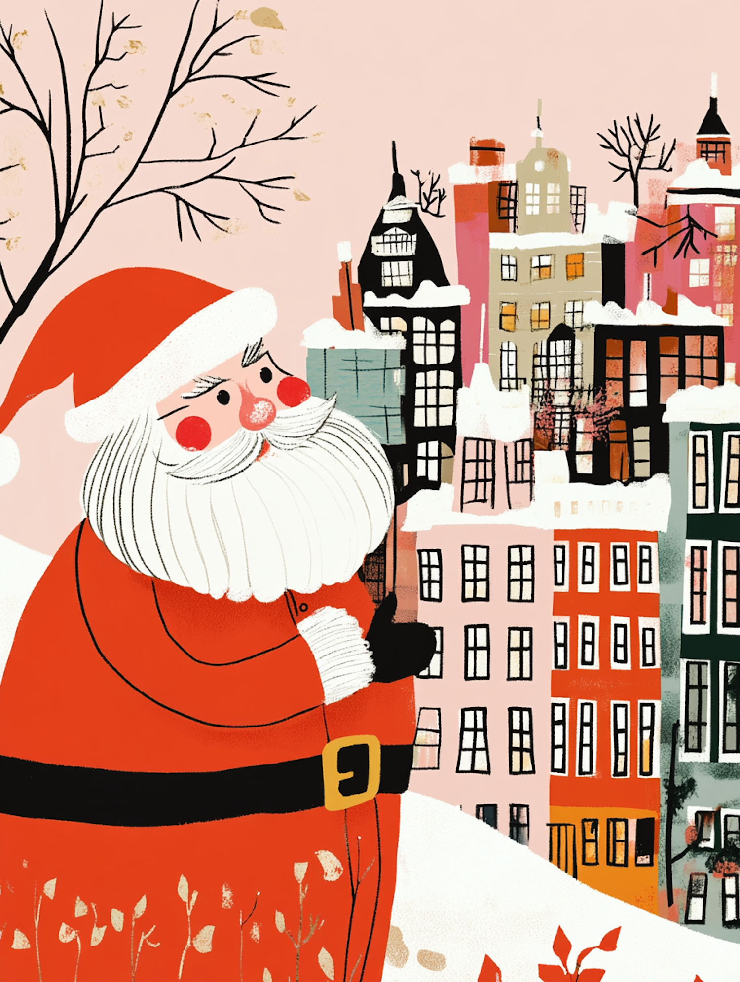 Santa Claus in a Snowy Town