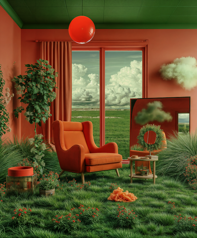 Surreal Interior with Mid-Century Modern Armchair