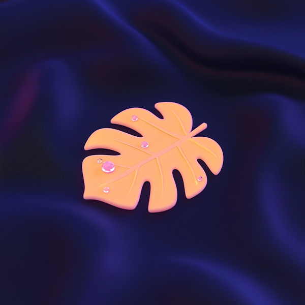 Neon Orange Monstera Leaf on Colorful Background