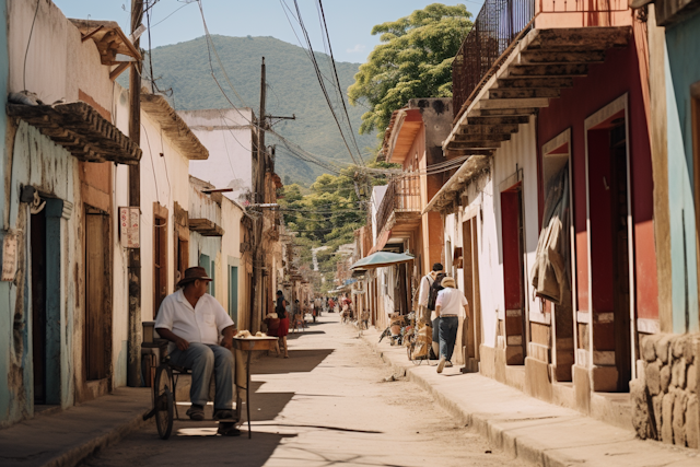 Tranquil Town Scene with Wheelchair-bound Local