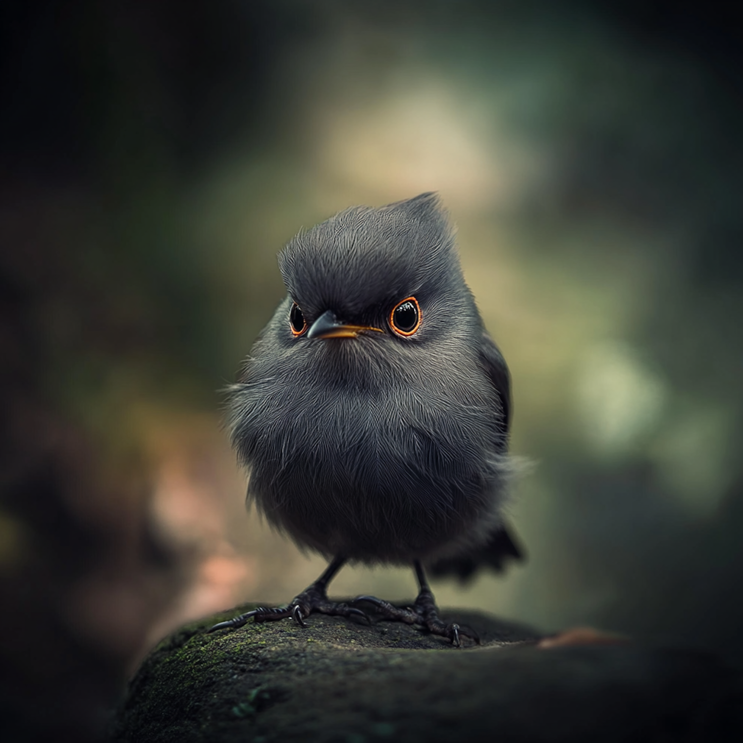 Fluffy Bird with Orange Eyes