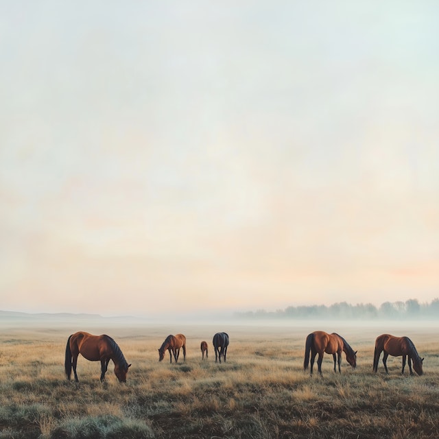 Serene Landscape with Grazing Horses