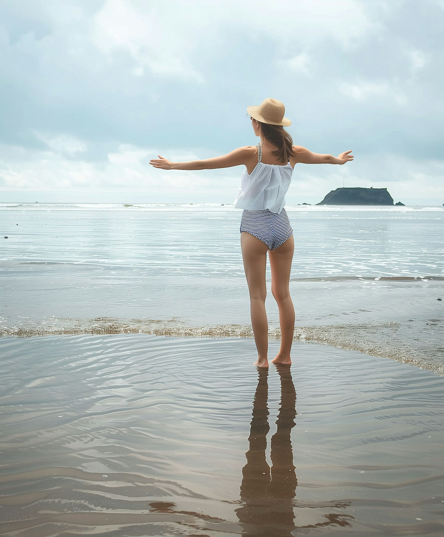 Woman Embracing Freedom at the Beach