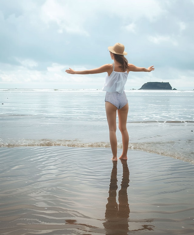 Woman Embracing Freedom at the Beach