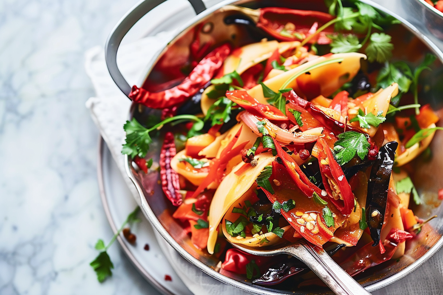 Colorful Vegetable Stir-Fry in Stainless Steel Pan