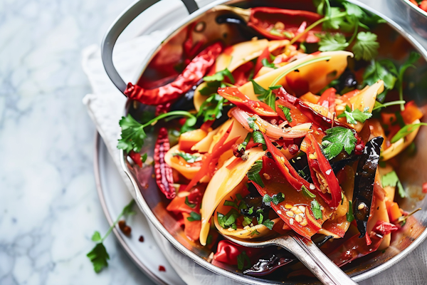 Colorful Vegetable Stir-Fry in Stainless Steel Pan