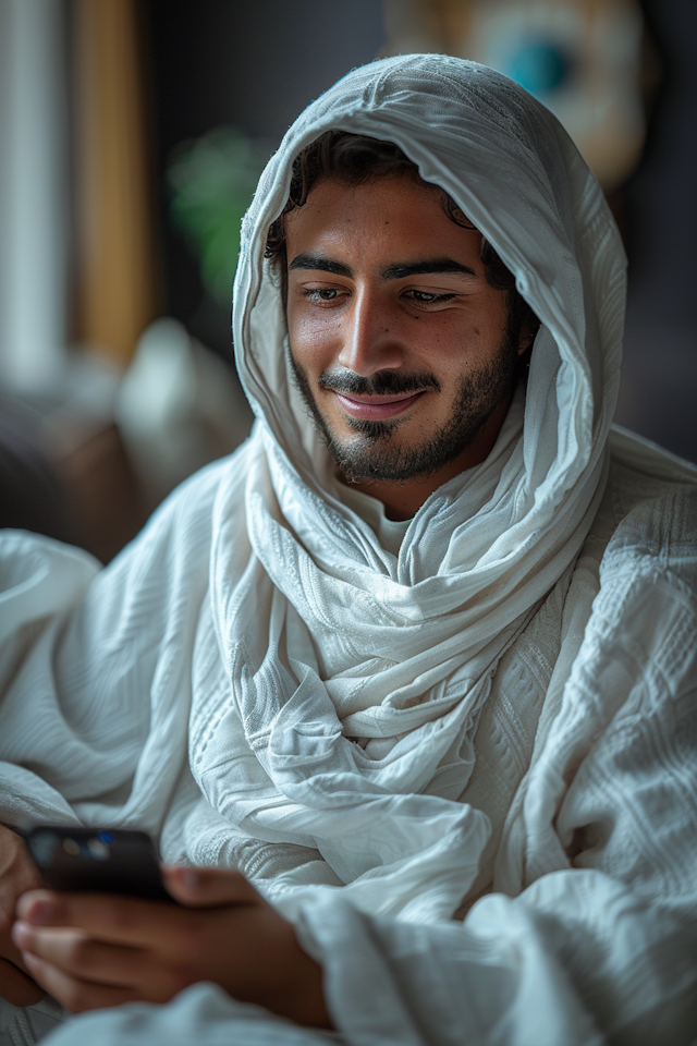 Serene Portrait of Young Man with Traditional Shawl