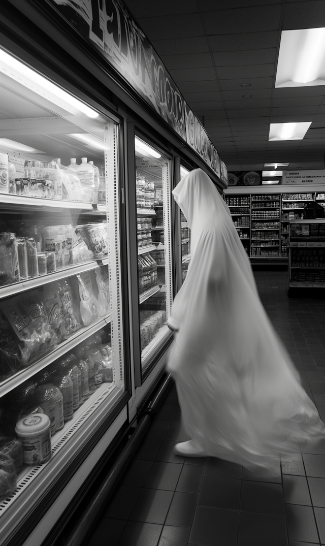 Ghostly Figure in Store Aisle