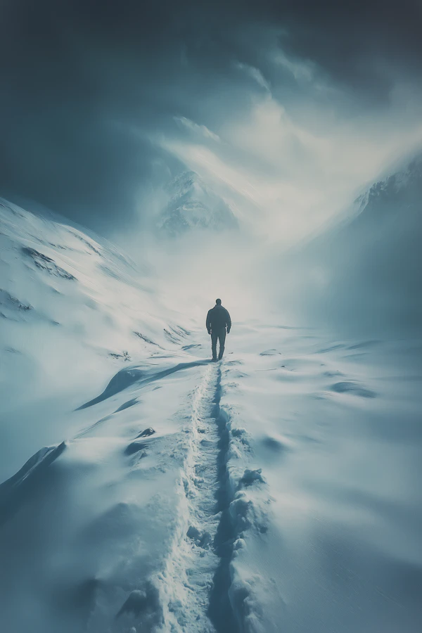 Solitary Figure in Snowy Landscape