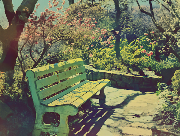 Serene Garden with Yellow Bench