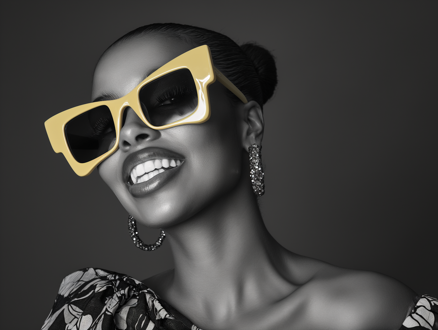 Monochromatic Woman Portrait with Yellow Sunglasses
