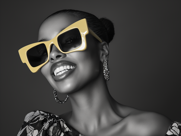 Monochromatic Woman Portrait with Yellow Sunglasses