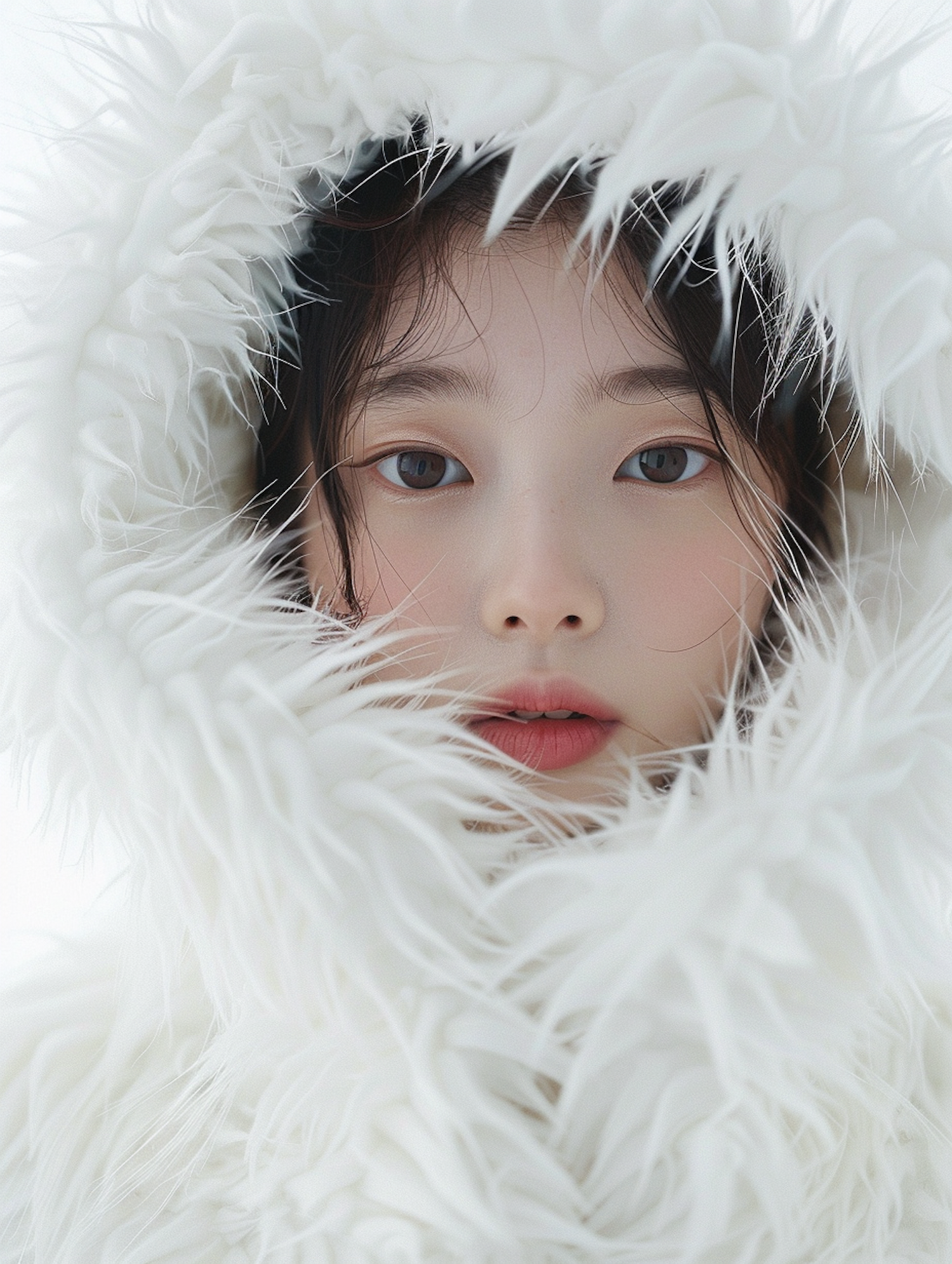 Serene Portrait of a Woman in Faux-Fur Hood