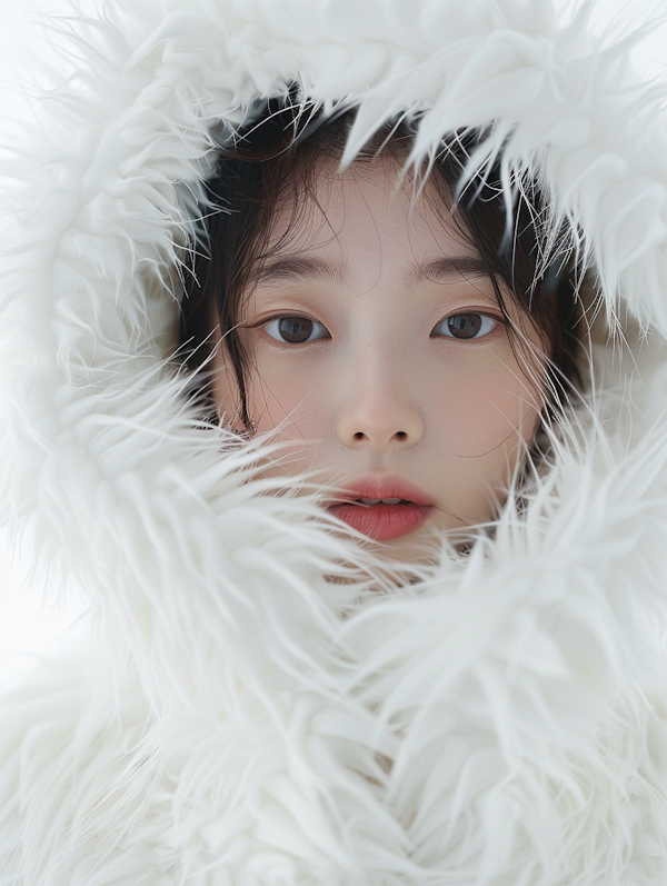 Serene Portrait of a Woman in Faux-Fur Hood