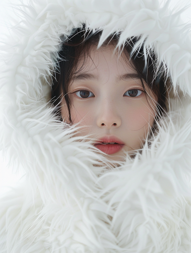 Serene Portrait of a Woman in Faux-Fur Hood