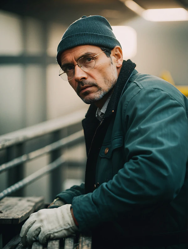 Contemplative Man at Work