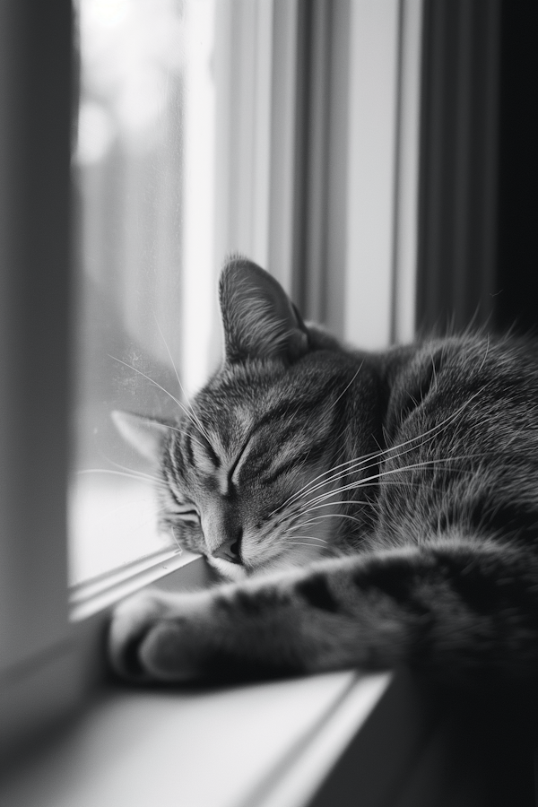 Serene Feline in Grayscale