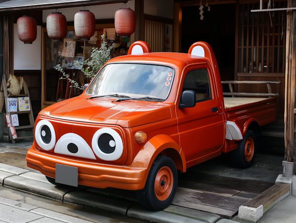 Cartoonish Orange Pickup Truck