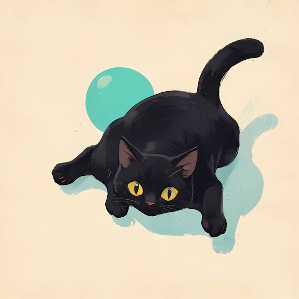 Playful Black Cat Illustration