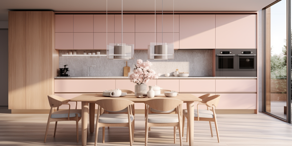 Scandinavian-Inspired Pastel Pink Kitchen with Natural Lighting